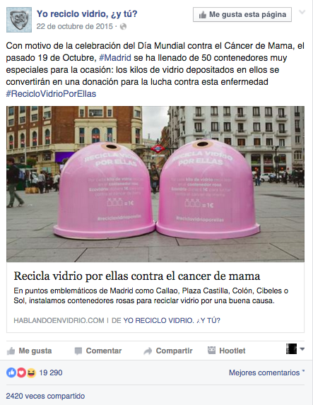 Fuente: Facebook Recicla Vidrio. 