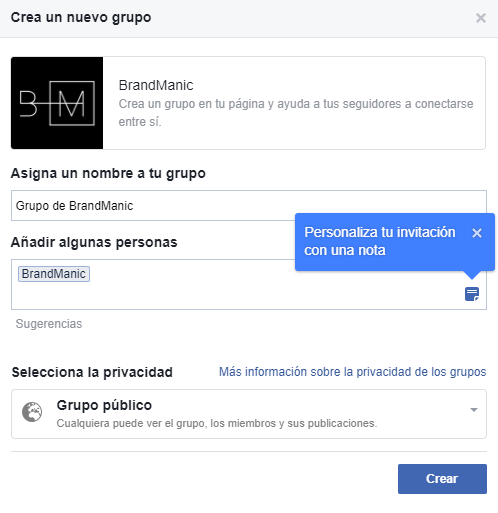 crear nuevo grupo facebook para perfil de empresas
